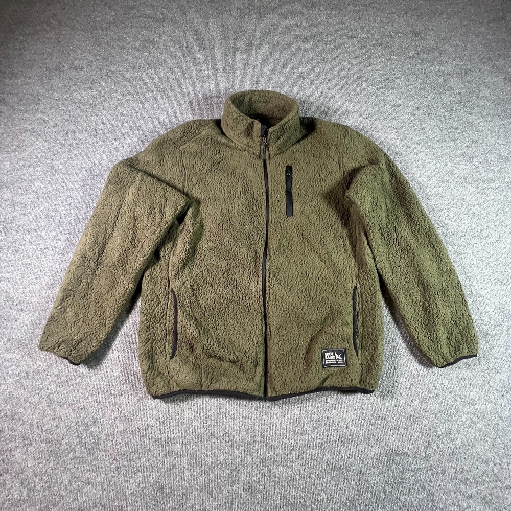 Eddie Bauer Jacket Men Medium Olive Green Sherpa Fleece Full Zip Winter Layering